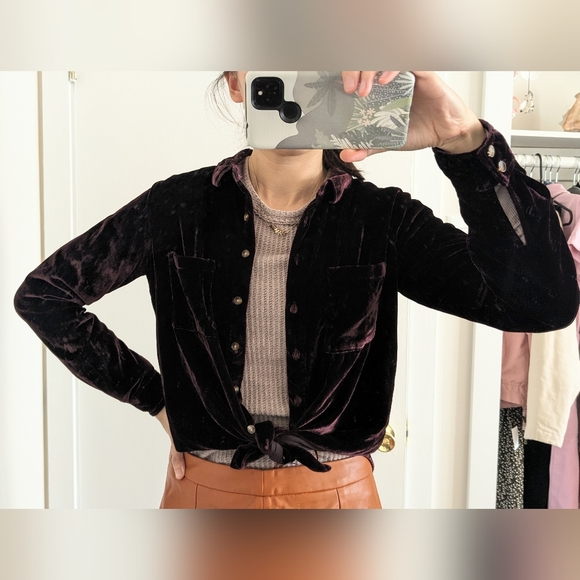 Anthropologie Maeve Velvet Shirt Purple Karina Button Down Size 2 - Picture 2 of 8
